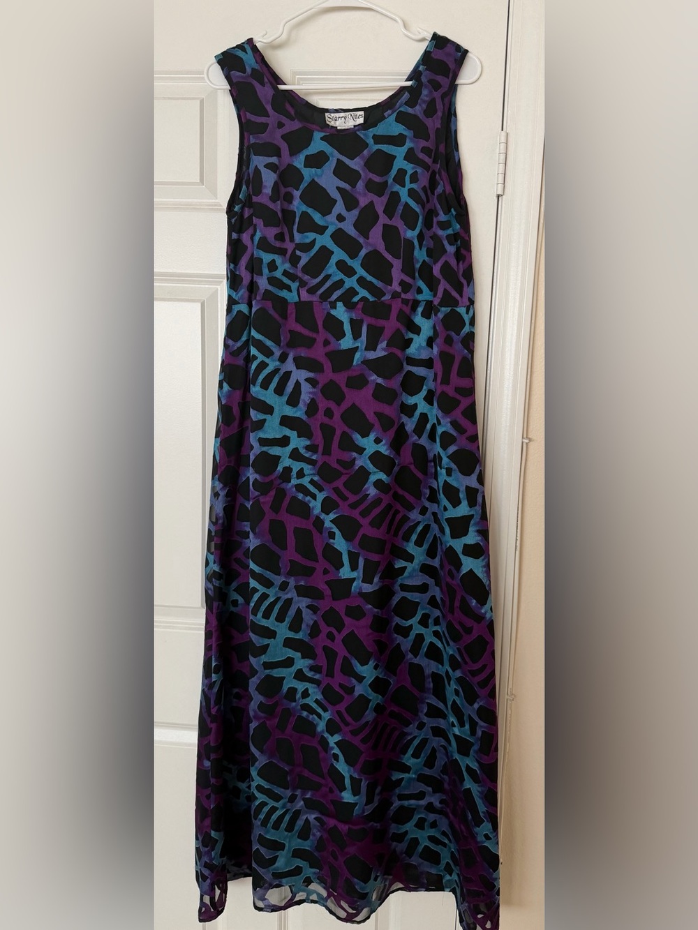 Sleeveless Maxi Skirt in Black, Purple & Teal Abstract Print